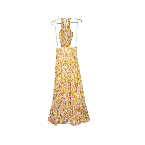 MAC DUGGAL Yellow Floral Chiffon Lace Up Tie Up Back Gown Dress - Picture 9 of 16